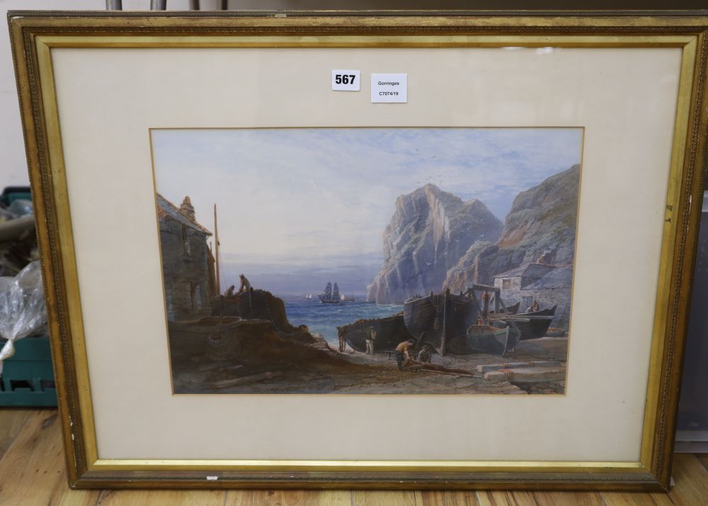 Thomas Hart FSA (1830-1874), watercolour and gouache, A Cornish cove, signed and dated 1869, 33 x 49cm
